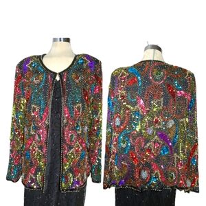 Vintage Laurence Kazar Beaded Luxury Handmade Multicolor 100% Silk jacket …